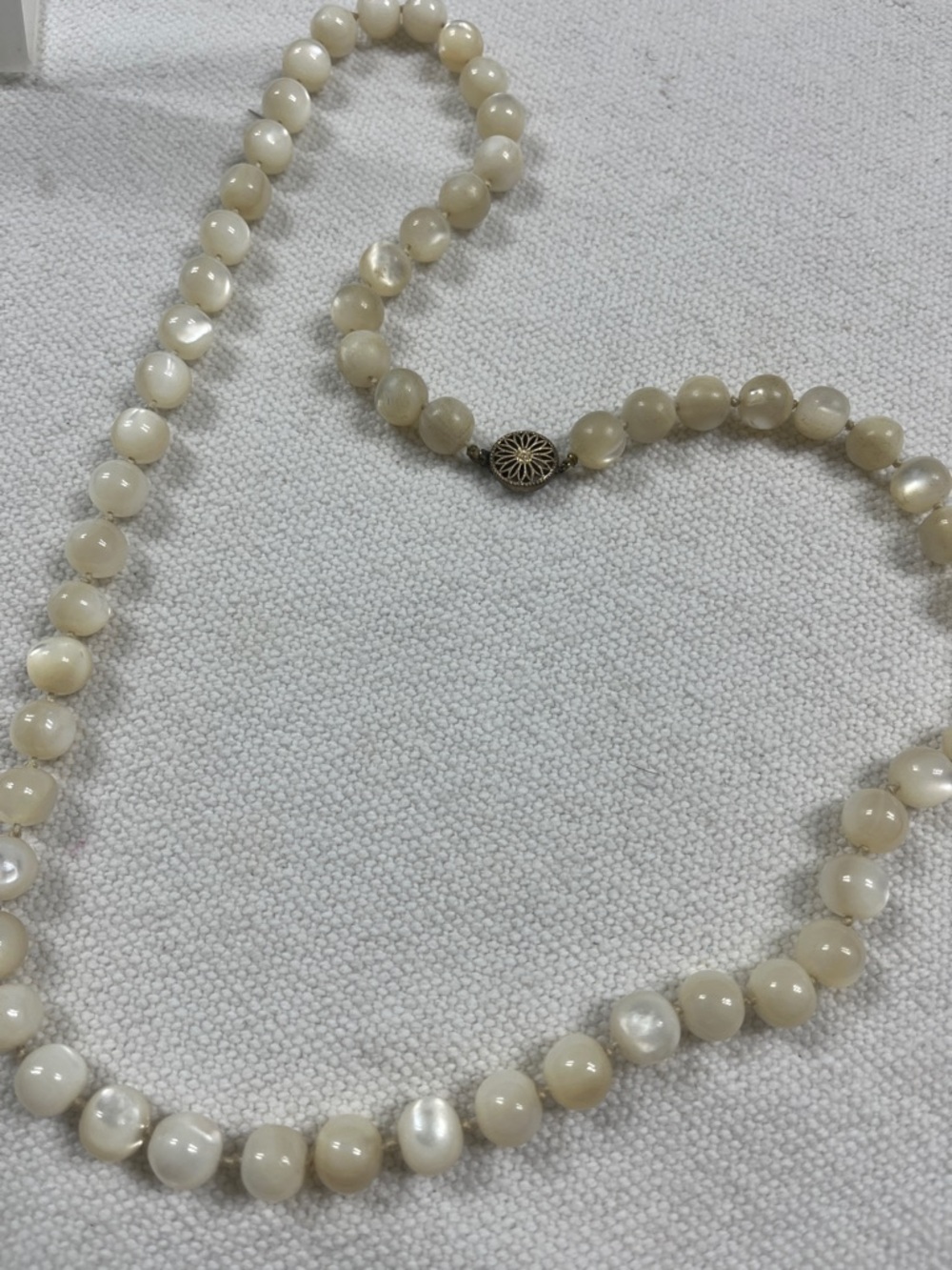 1950’s Mother Of Pearl Strand with Marked Sterling Clasp